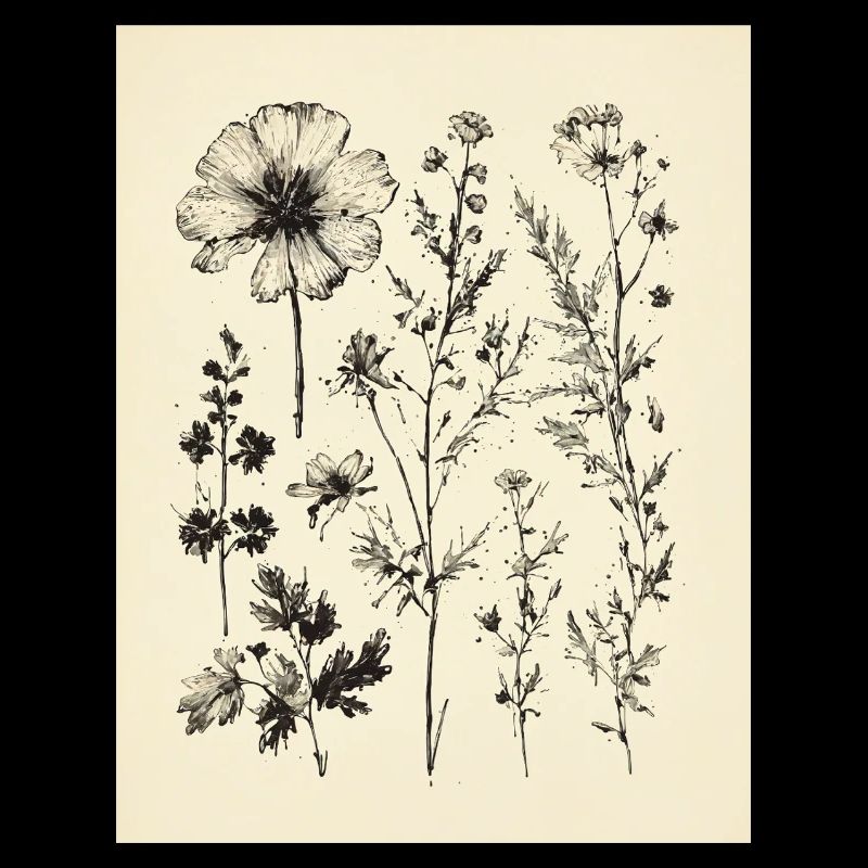 Tuschezeichnung von Blumen