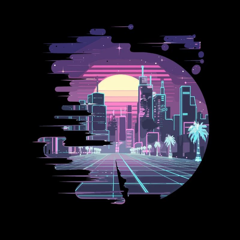 Futuristic Neon City Skyline at