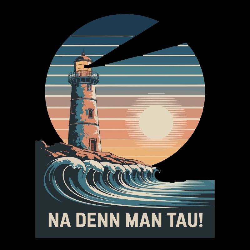 Na denn man tau - lighthouse and wave in the