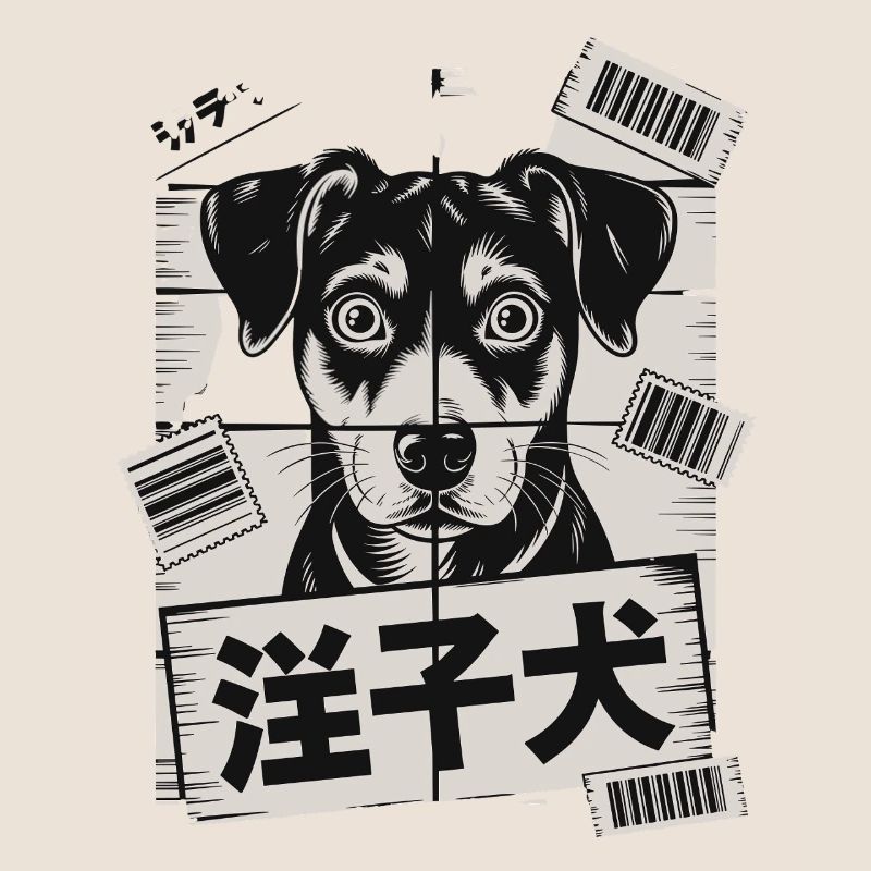Chien mignon avec affiche de code-barres