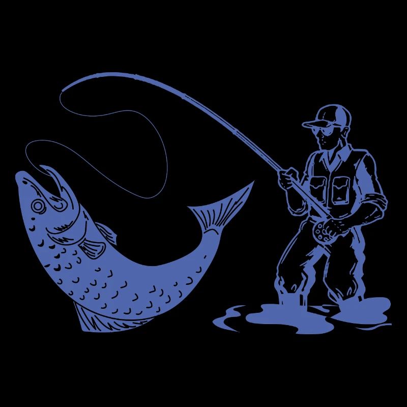 Silhouette de pêcheur avec canne à pêche et truite