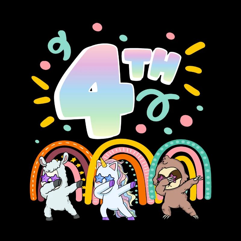 4th Birthday Dabbing Llama Unicorn Sloth | 4.
