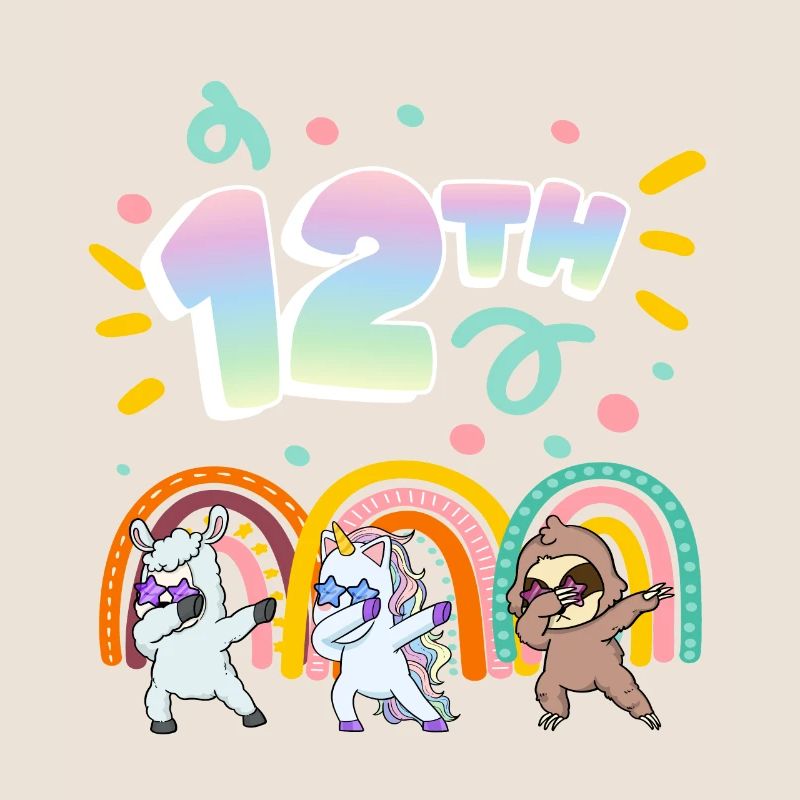 12. Geburtstag Dabbing Llama Einhorn Faultier |