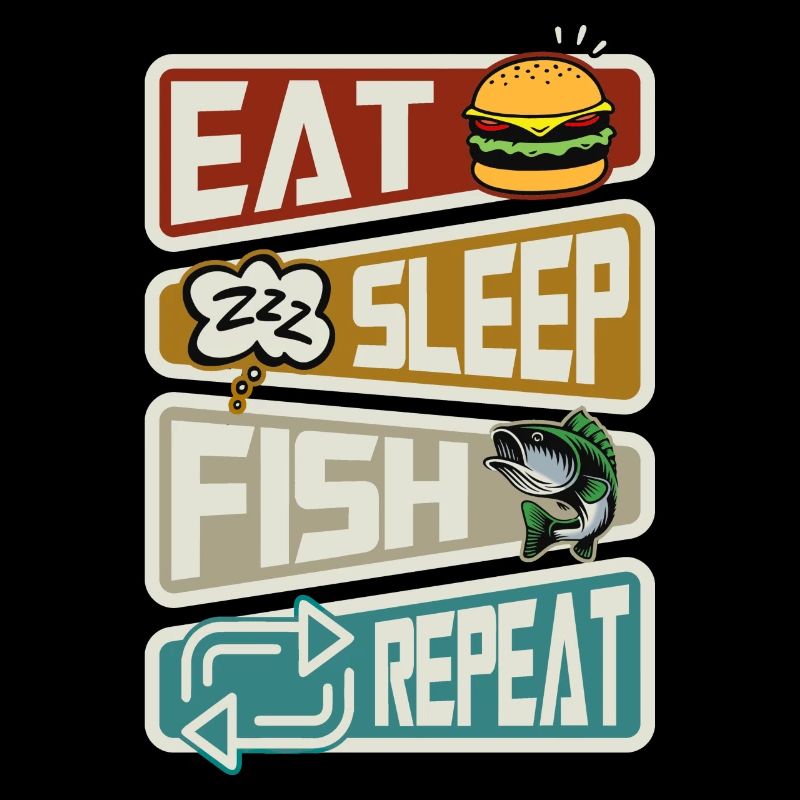 Pêcheur Pêche Manger Sommeil Poisson Répéter Drôle