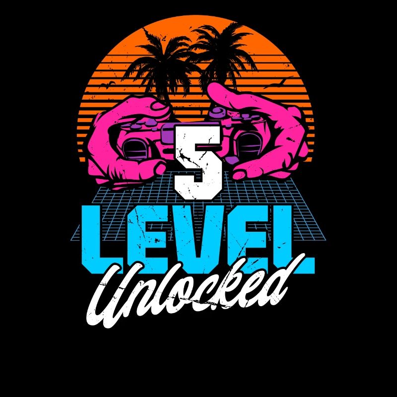 Level 5 Unlocked 5th Birthday Gamer 80s retro