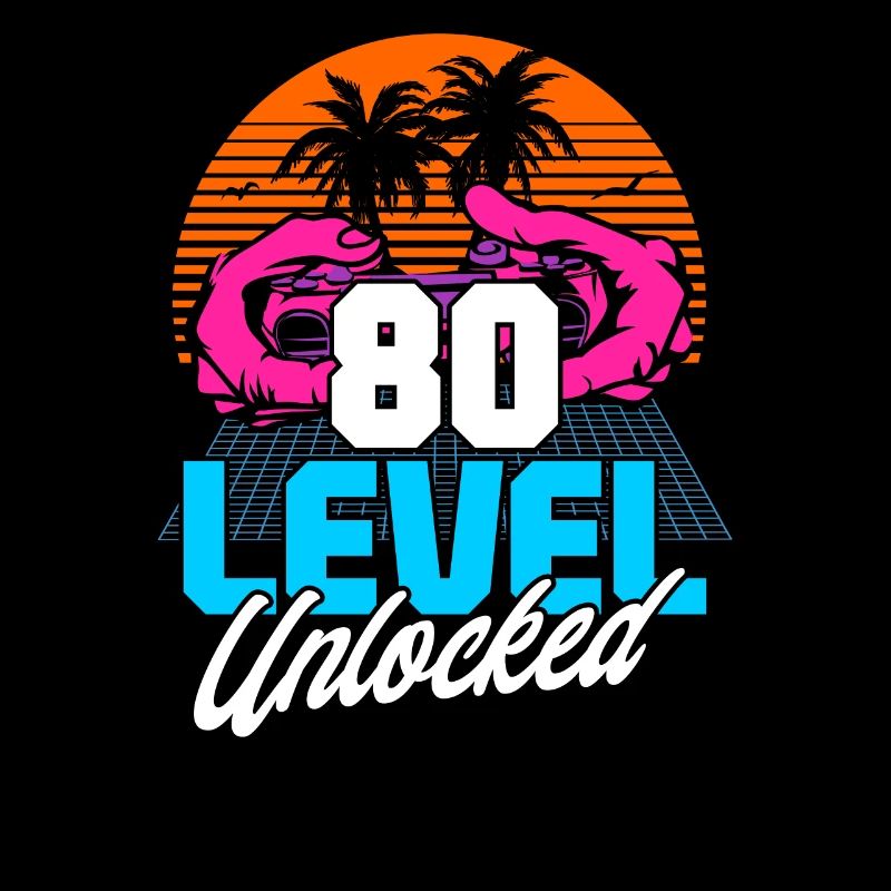 Level 80 Unlocked 80th Birthday Gamer 80s retro
