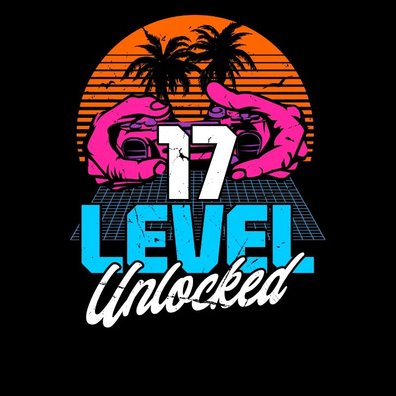 Level 17 Unlocked 17th Birthday Gamer 80s retro