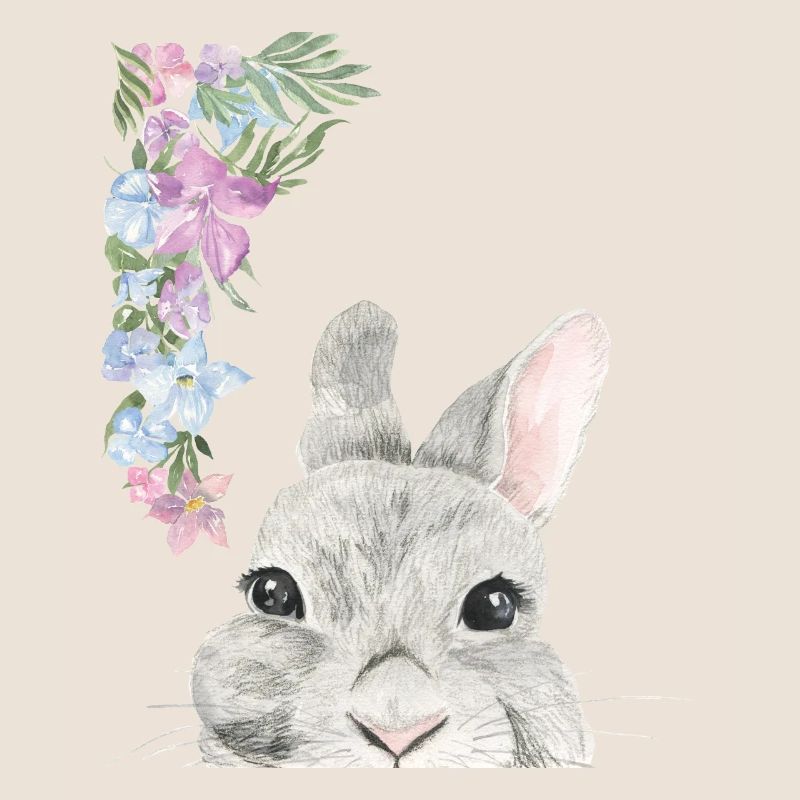 Tête de lapin avec des fleurs