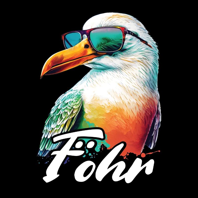Föhr Urlaub coole bunte Möwe mit Sonnenbrille