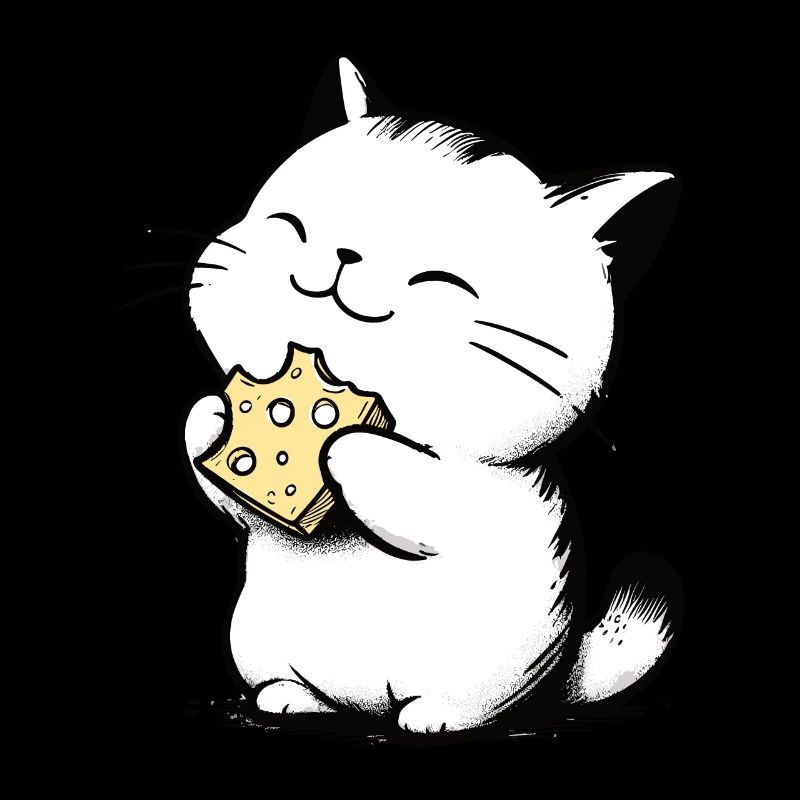 Cat Eats Cheese Cute Kitten Drawing