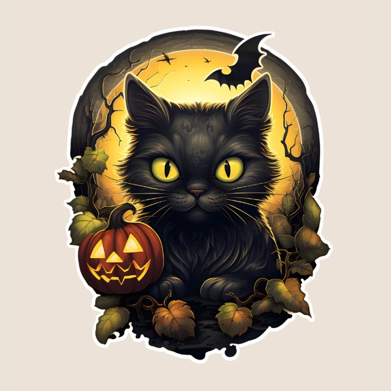 Halloween black cat with pumpkin