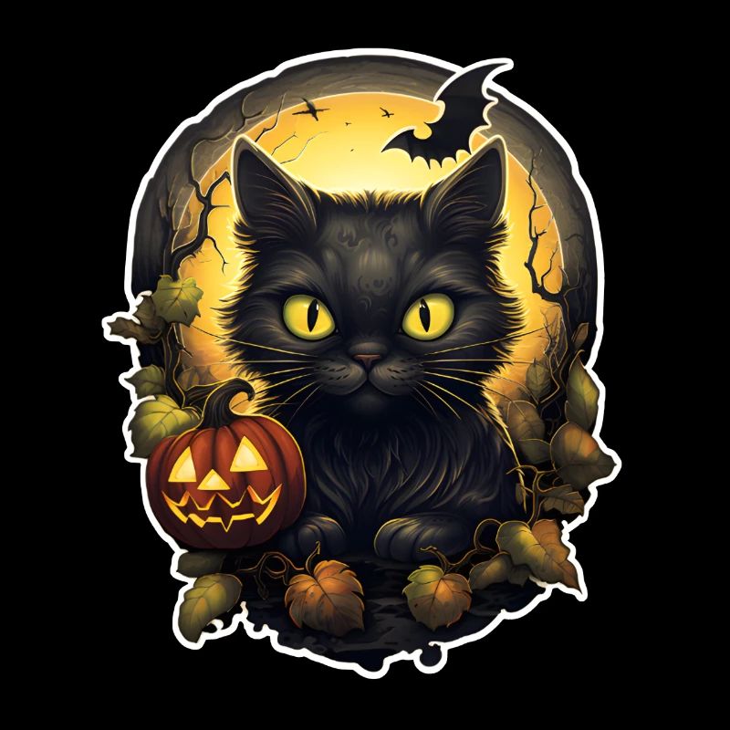 Chat noir d’Halloween avec citrouille