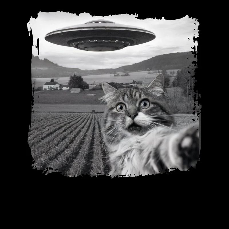 Funny Scared Cat Selfie UFO Alien