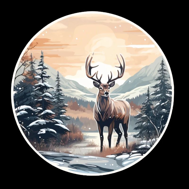 Paysage d’hiver avec des cerfs