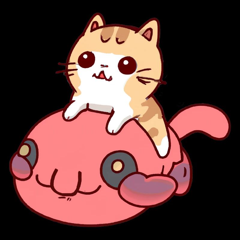 Un chat chevauche un poisson blob