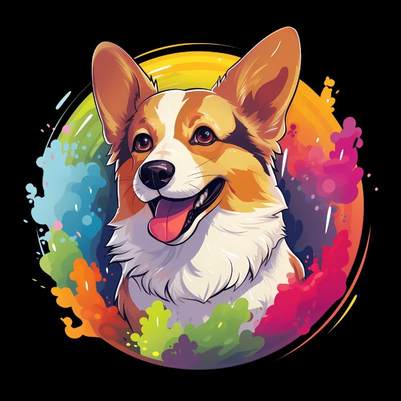 Corgi auf bunten Wasserfarben
