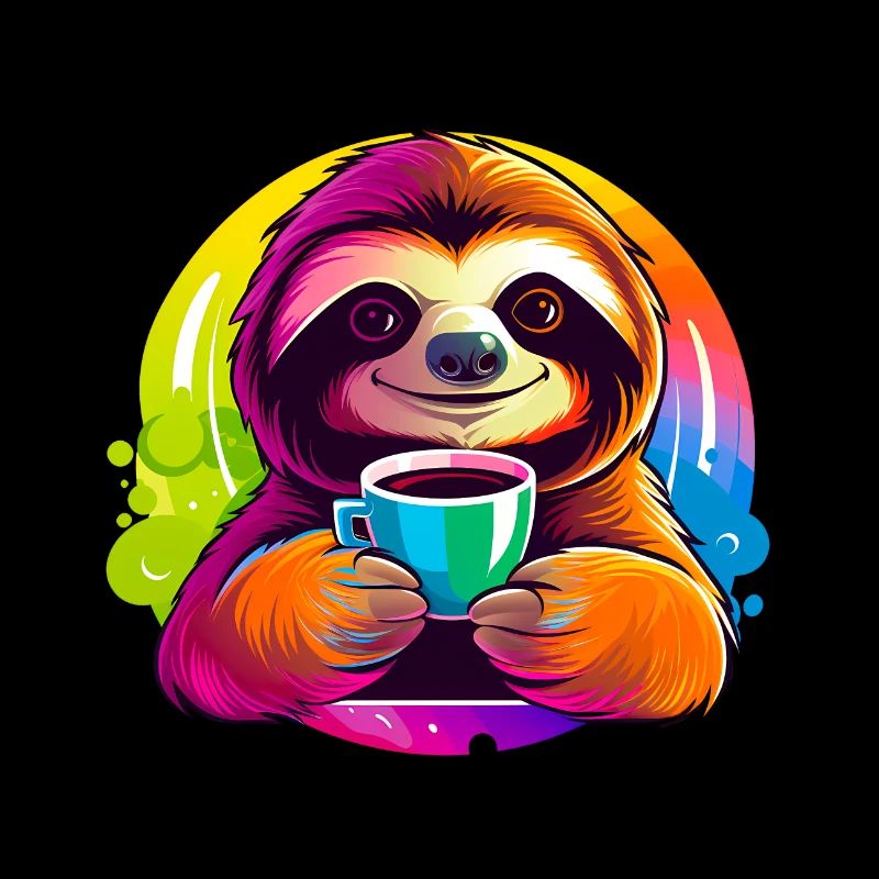 Cute sloth drinking coffee