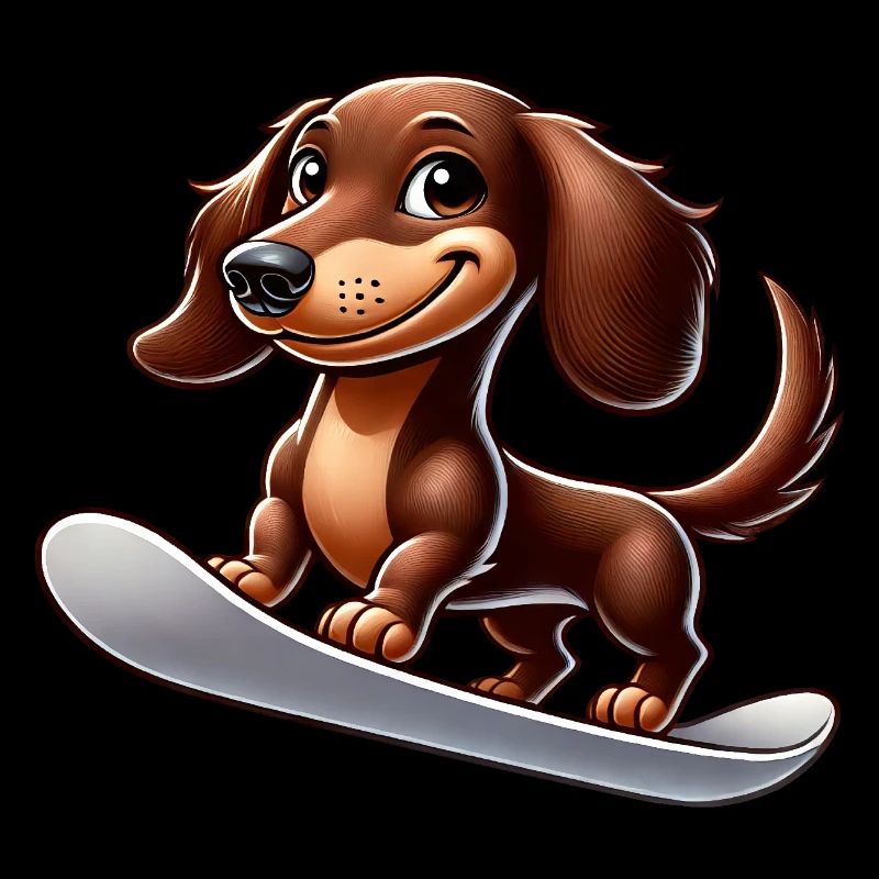 Dackel auf Snowboard Comic Wintersport