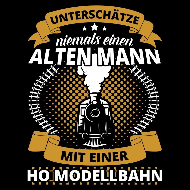 Alter Mann mit HO Modelbahn Eisenbahn Lokomotive