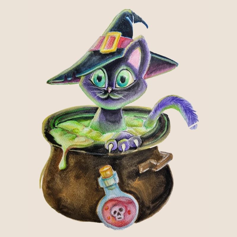 Witch cat in a pot