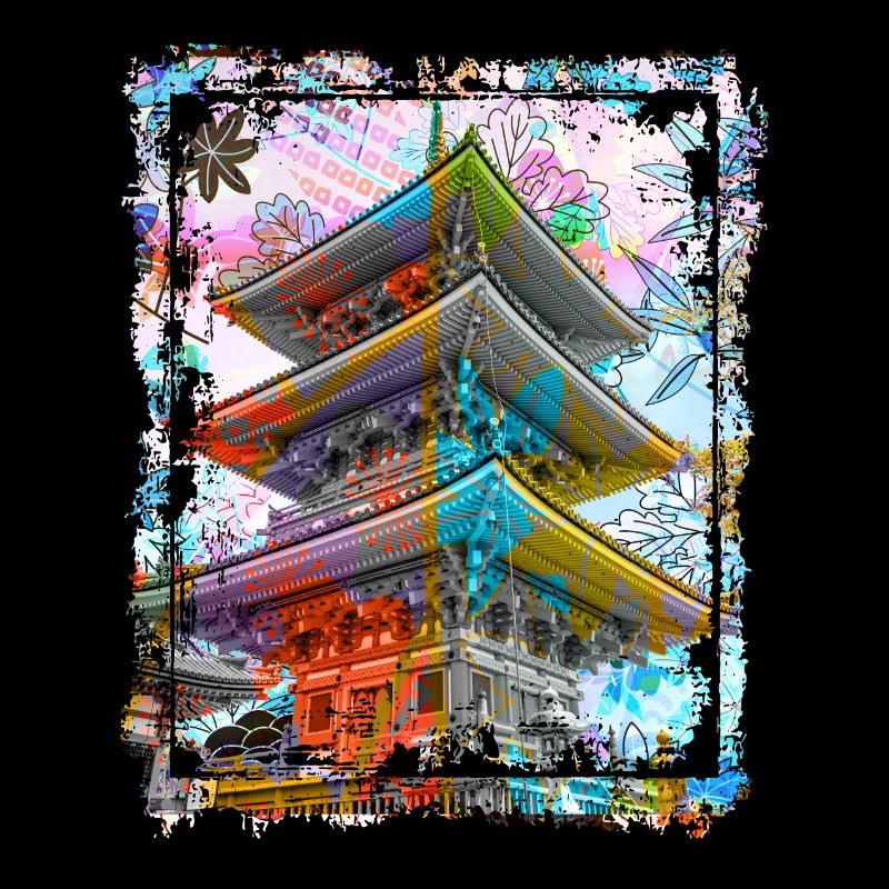 Japan Pagode Kirschblüten Collage Art 70