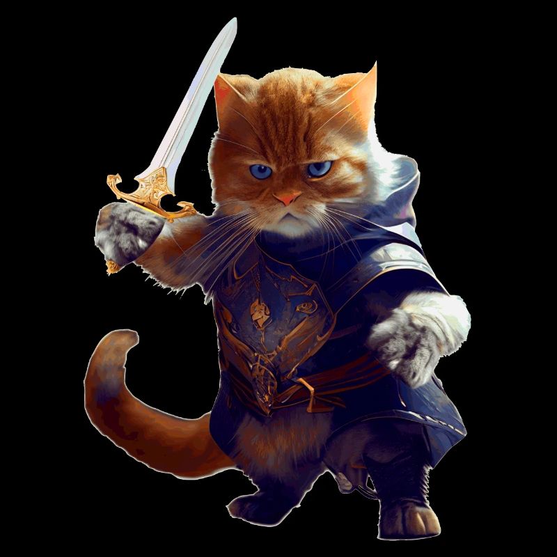 Katze als Ritter mit Schwert als tapferer Kämpfer