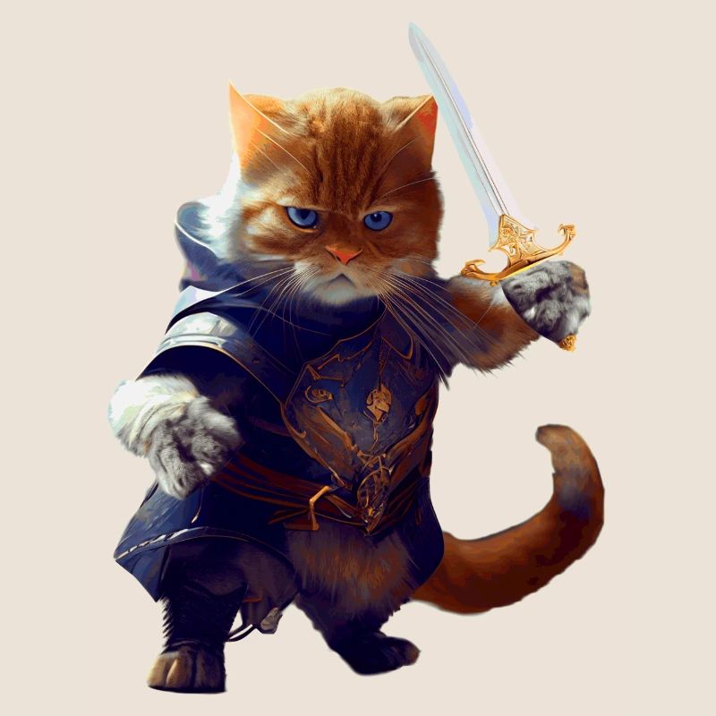 Chevalier chat combattant avec épée et bravoure
