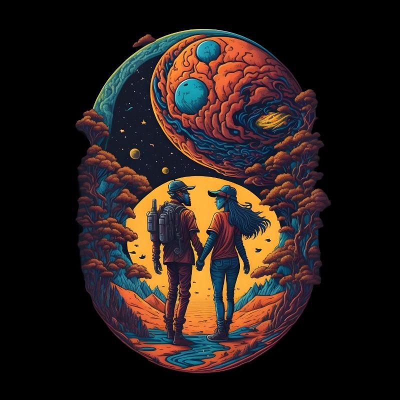 Se tenir la main dans l’espace Amour romantique