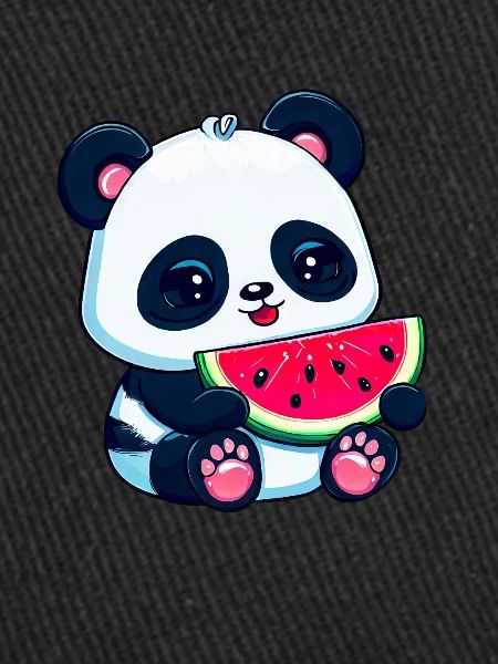 Cute panda eats watermelon