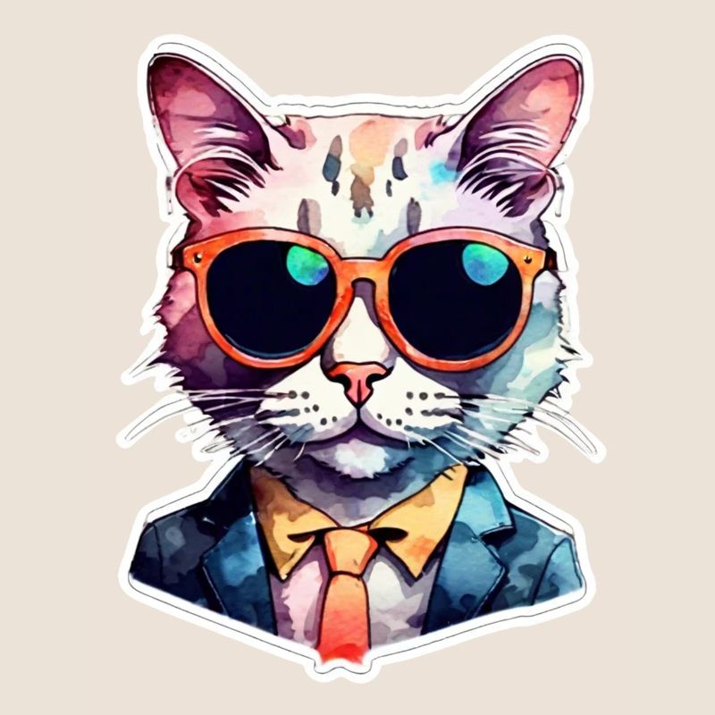 chat lunette - mignon aquarelle