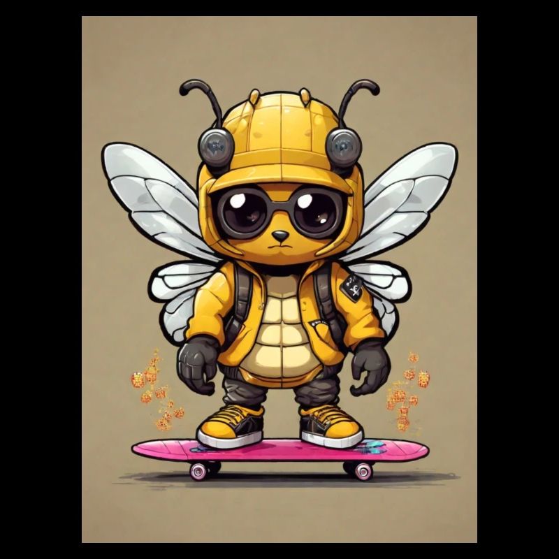 Comic Biene auf Skateboard