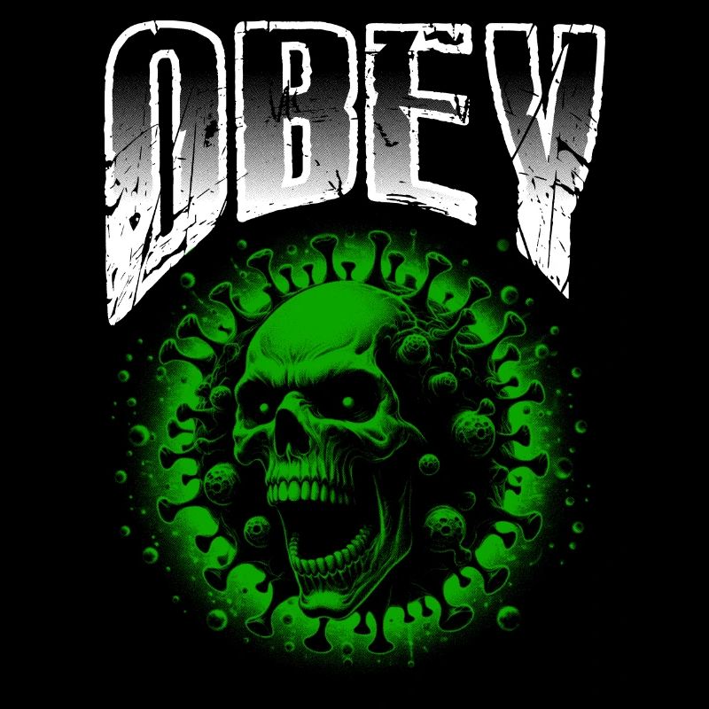 Obey Illustration Bold Green Virus Skull