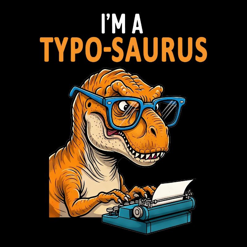 Typo-Saurus with glasses and typewriter