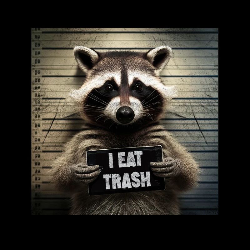 Verhafteter Waschbär Polizei Mugshot Ich esse Müll