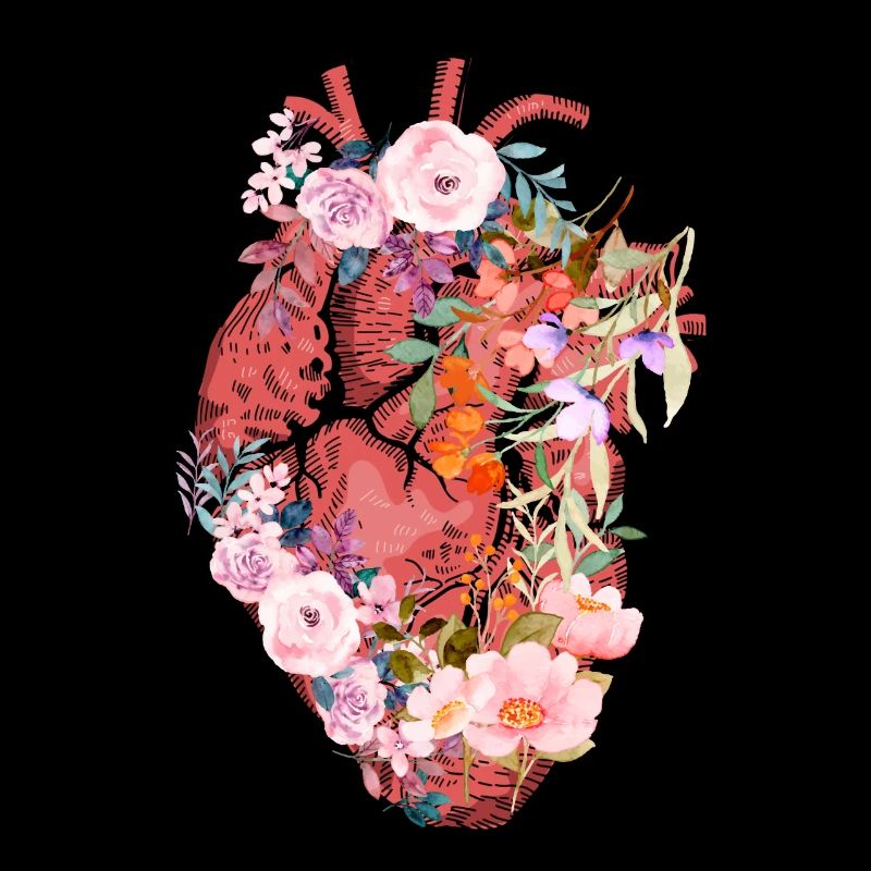 Cœur anatomique et fleurs