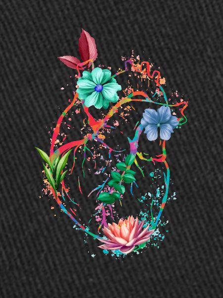 Cœur anatomique et fleurs