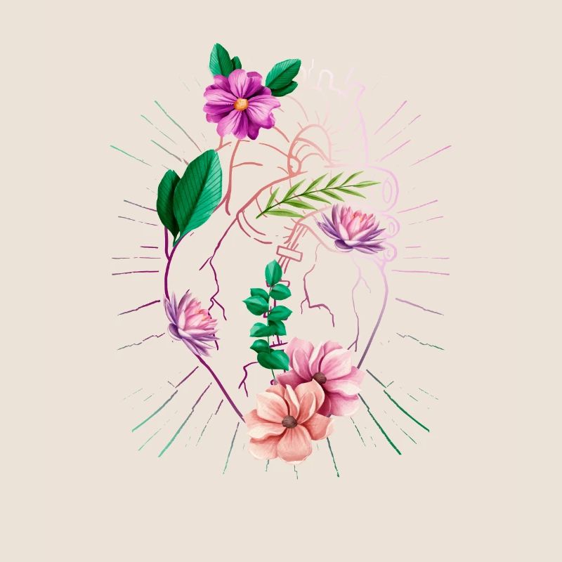 Cœur anatomique et fleurs