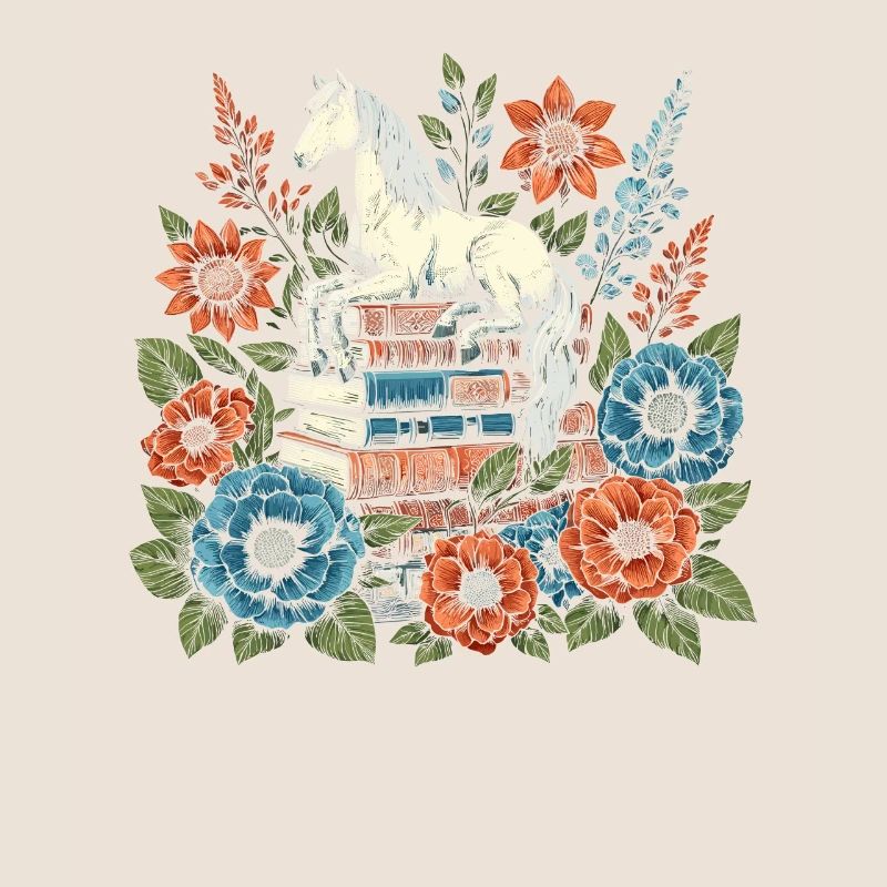 Horse Equestrian Flower Book Reader