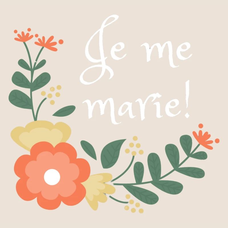 Corale de fleurs avec le texte "Je me marie!"