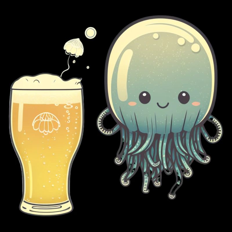 Drôle de méduse avec un verre de bière