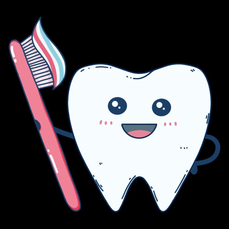 Funny tooth brushing his teeth with a toothbrush