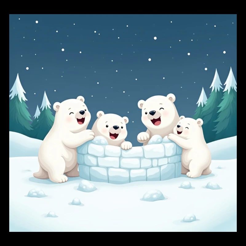 Spielende Eisbären bauen ein Iglu - Winter cartoon