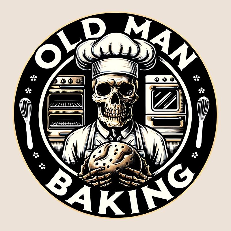Old Man Baking Skull mit Bäckermütze mit Brot