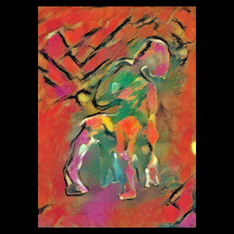 Sur la chaise multicolore