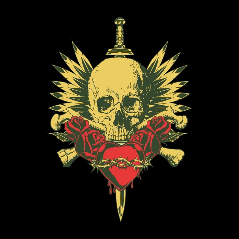 CRÂNE, AILES, ÉPÉE ET ROSES