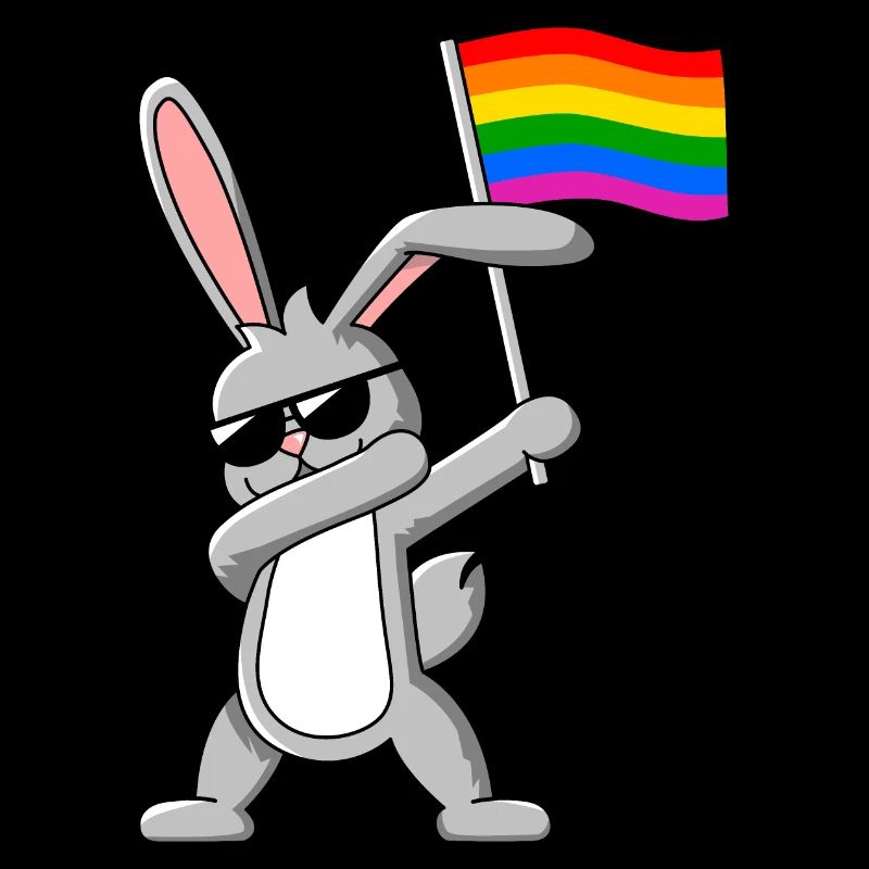 Dabbing Rabbit avec le drapeau arc-en-ciel LGBTQ de la Gay Pride