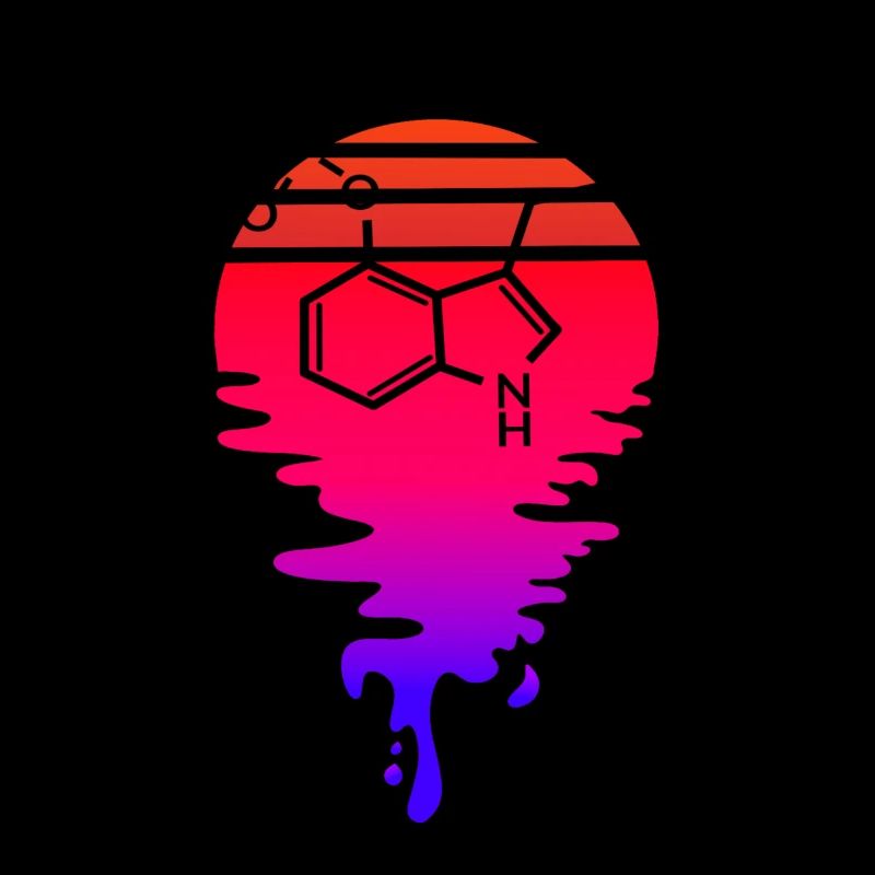 Psilocybin Molekül mit Retro Sunset