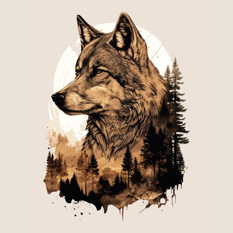 Wolf Wolf’s Head Nature Wilderness Forest Trees Art