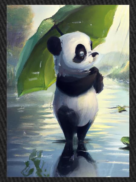 Panda mit Blattschirm