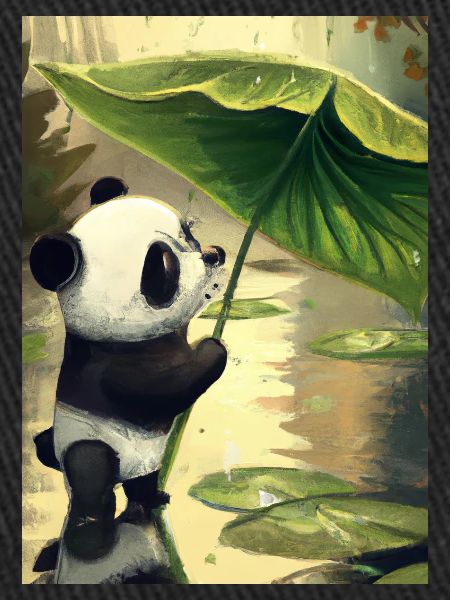 Panda mit Blattschirm